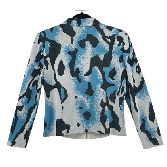 NEW MING‎ WANG Blue and Black Abstract Knit Blazer Tailored Fit Size Petite XS - Picture 2 of 14